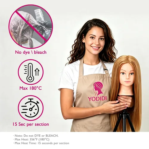 Vista 2 de Cabeza de maniquí con cabello humano para cosmetología - Cabeza de muñeca con 80% cabello humano para práctica de peinado, cabeza de práctica