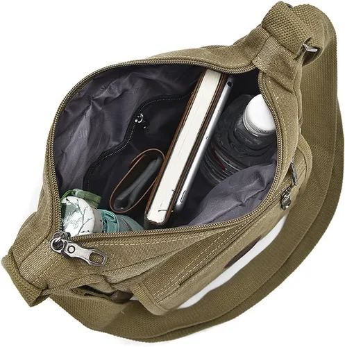 Vista 3 de Bolsa de mensajero pequeña de lona, bolsa de hombro casual, bolsa organizadora de viaje, bolso multibolsillo, bolso cruzado