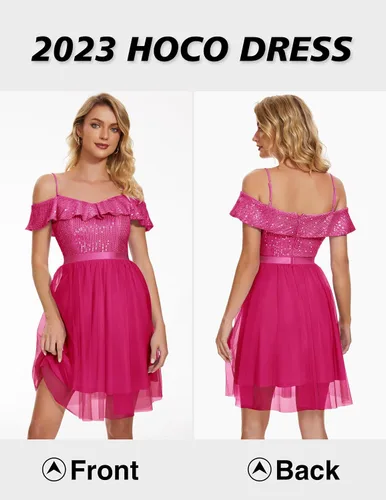 Vista 2 de Wedtrend Vestido de lentejuelas para mujer, vestido semiformal brillante con tirantes delgados, vestido corto de graduación con purpurina