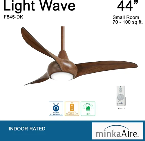 Vista 6 de Minka-Aire F845-DK Ventilador de techo Light Wave de 44 pulgadas con luces LED y mando a distancia, acabado Koa envejecido