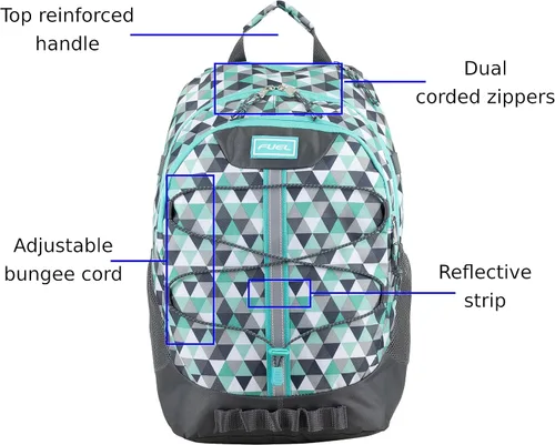 Vista 3 de FUEL Mochila de senderismo para mujeres y hombres, Terra Sport, viajes, universidad, gimnasio, trabajo con funda para laptop, Bungee, 18 pulgadas