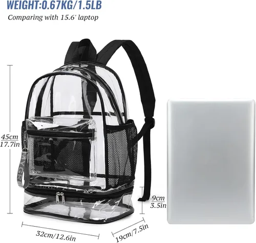 Vista 4 de Mygreen Mochila transparente de PVC resistente Mochila transparente con compartimento para zapatos Correa reforzada para el lugar de trabajo