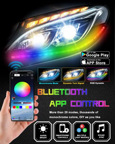 Vista 3 de Qasim Tira de luz LED RGB de 14 pulgadas, control por aplicación, multicolor, 35.5 cm (14.0 pulgadas), arranque frío, blanco, dinámico, RGB ámbar