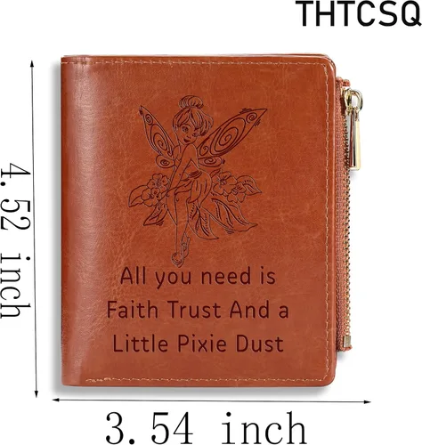 Vista 2 de Cartera de cuero inspirada en Tinkerbell de regalo, todo lo que necesitas es fe confianza y un poco de pixie, cartera de polvo para regalo de cuento