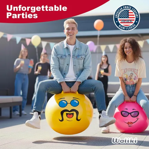 Vista 8 de Pelota Waliki Toys para rebote tamaño adultos (pelota Hippity Hop para saltar con mango, bomba amarilla Incluida), como un jefe