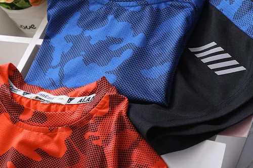 Vista 9 de Jellyuu Conjunto de ropa de verano para niños Conjunto de ropa de camuflaje de manga corta camiseta+pantalones cortos ropa deportiva 3-13 años
