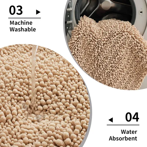 Vista 4 de Disolla Alfombra de baño pequeña, antideslizante, lavable, color beige, 17 x 24 pulgadas, súper absorbente, suave, alfombra de baño de felpilla