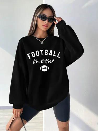Vista 3 de MNLYBABY Sudadera de fútbol para mujer, sudadera de gran tamaño para el día del juego, divertida sudadera con estampado de mamá de fútbol americano