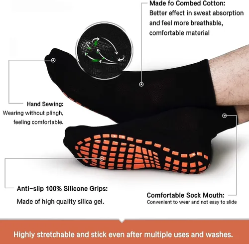 Vista 3 de SkiBeaut Calcetines antideslizantes para hombre, 3 pares de baldosas de madera, antideslizantes, para pilates, yoga, barre, hospital, pantuflas