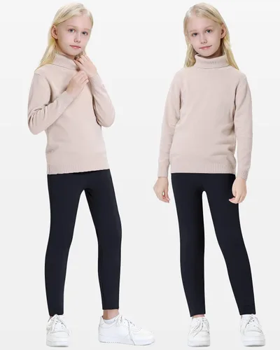 Vista 3 de Domee Leggings con forro polar para niñas, pantalones de invierno de algodón, cálidos, gruesos y de cintura alta