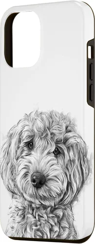 Vista 2 de iPhone 12 Pro Max Golden Doodle Retrato lindo perro ilustración caso de regalo