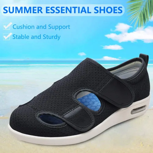 Vista 2 de Zapatos diabéticos para mujer, sandalias cómodas con edema ajustable, extra anchas de espuma viscoelástica para caminar, puntera cerrada, fáciles