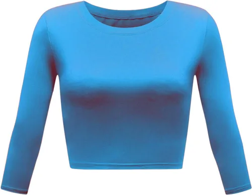 Vista 29 de Camiseta corta para mujer, cuello redondo, manga 3/4, casual, Y2K, linda camiseta corta para yoga