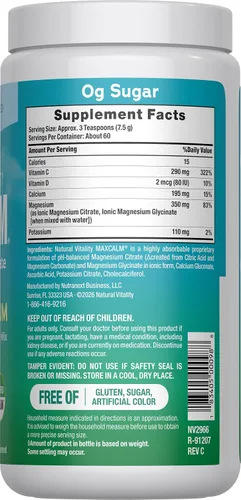 Vista 2 de Natural Vitality Calm, suplemento de citrato de magnesio y calcio, polvo para mezcla de bebidas apoya una respuesta saludable al estrés, sin gluten