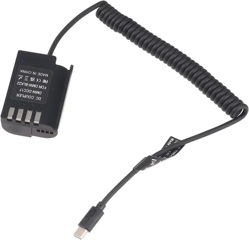 Vista 5 de FocusFoto USB 3.1 USB-C Tipo-C a DMW-BLK22/DMW-DCC17 Cable adaptador de alimentación de batería falsa decodificada para cámara Panasonic Lumix S5