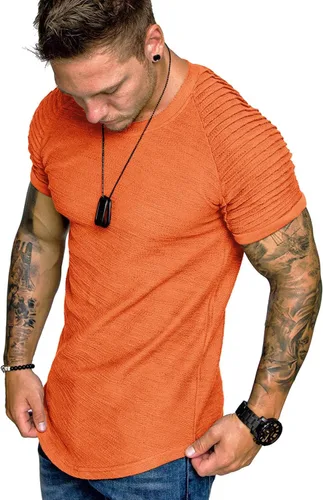 Vista 9 de COOFANDY Camiseta Muscular para Hombre de Manga Raglán Plisada Camiseta de Culturismo para Gimnasio Manga Corta Camisas de Entrenamiento de Moda