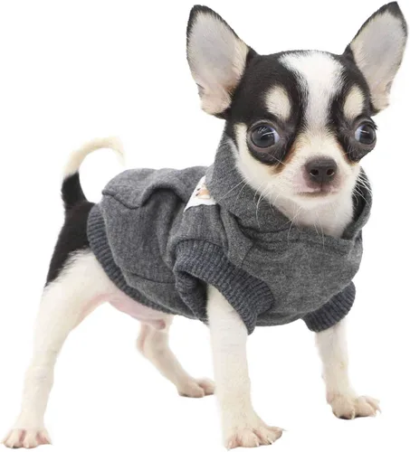 Vista 20 de LOPHIPETS Sudadera ligera de algodón para perros pequeños – Sudadera con capucha para chihuahuas, cachorros y razas juguetes - Gris/XS