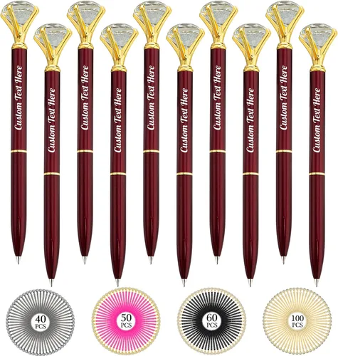 Vista 85 de Aolun 10 bolígrafos de diamantes con cristal personalizados a granel, bolígrafo de metal personalizado con nombre grabado, regalos de texto