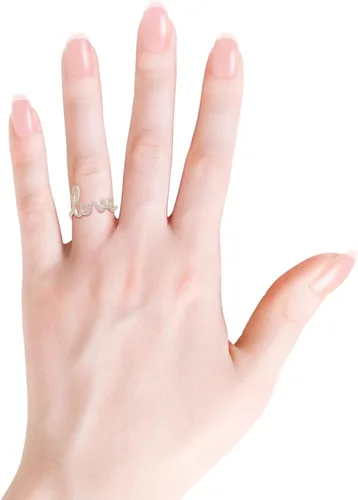 Vista 5 de Juego de puntas de diamante creado en laboratorio Cursivo LOVE Script Anillo en oro macizo de 14 k plata (color H, claridad SI2)