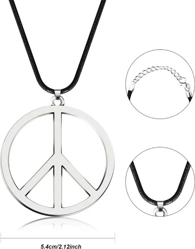 Vista 3 de Juego de accesorios de vestir hippie con gafas hippie y collar con signo de paz