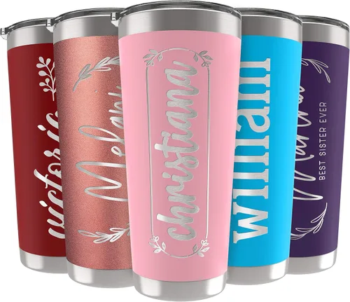 Vista 11 de Vasos personalizados, vaso de acero inoxidable de 20 onzas con tapa 13 diseños diferentes Tazas personalizadas de doble pared aisladas para café