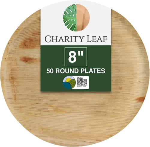 Vista 10 de Charity Leaf Platos redondos desechables de hoja de palma de 6 pulgadas (50 piezas) platos para servir como bambú, tablas desechables, vajilla