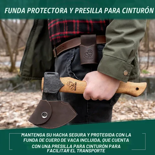 Vista 5 de BeaverCraft Bushcraft Hacha con funda para acampar AX3 – Hacha pequeña para tallar madera – Hacha forjada para cortar – Hacha de mochilero forestal