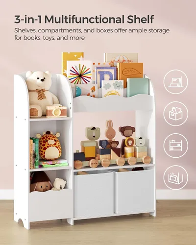 Vista 5 de SONGMICS Organizador de juguetes y libros para niños, estantería y almacenamiento de juguetes, organizador de almacenamiento con 2 cajas de Blanco