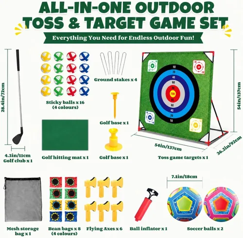 Vista 6 de Juego de astillado de golf, juego de batalla para niños y adultos, tapete gigante de 54 x 54 pulgadas con 16 bolas adhesivas, 8 bolsas de frijol, 6