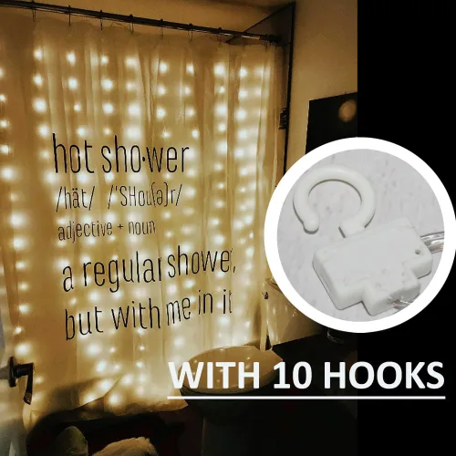 Vista 3 de Solhice Luz de cortina para ducha, 180 LEDs impermeables con batería, luces de hadas para cortina de 72 x 72 pulgadas con 10 ganchos para ducha