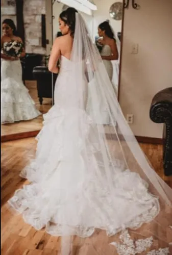 Vista 4 de Aularso Velos de novia florales velos de encaje para novias velo de novia largo con peine para novias de 118 pulgadas, Blanco, Talla libre
