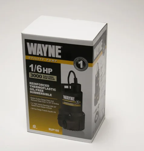 Vista 2 de WAYNE RUP160-1/6 HP Reinforced Thermoplastic Submersible Multi-Use Pump - Up to 3,100 Gallons Per Hour - Heavy Duty Multi-Use Pump