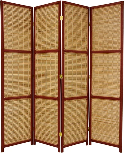 Vista 5 de Red Lantern Divisor de ambientes tejido de 6 pies de alto, 4 paneles, color negro