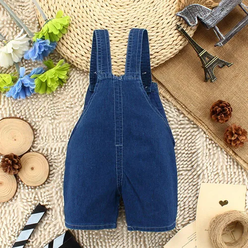 Vista 2 de KIDSCOOL SPACE Bebé Lindo Verano Jean Overalls,Niño Denim Cartoon 3D Animal Shortalls