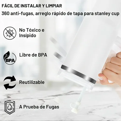 Vista 3 de Tapa de vaso de 30 onzas de repuesto para vaso Stanley Cup, paquete de 2 tapas de repuesto con 2 popotes para vaso de 30 onzas, tapas de vaso a