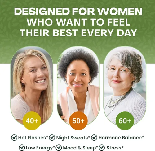 Vista 6 de PAUZIA - Suplementos para la menopausia para mujeres mayores de 40 años, alivio natural de la menopausia con cohosh negro, Ashwagandha, Vitex, apoyo