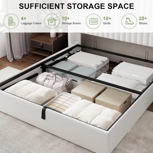 Vista 11 de Feonase Marco de Cama de Almacenamiento Elevable de Tamaño Completo, Marco de Cama Plataforma Tapizado en Terciopelo con Cabecera Wingback
