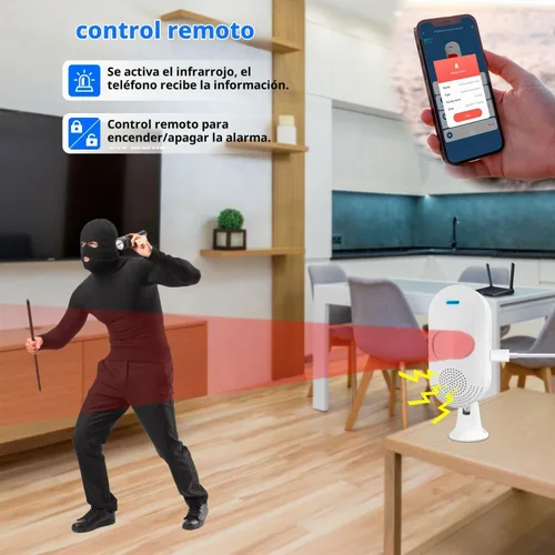 Vista 2 de Sensores de movimiento PIR inteligentes: detector de movimiento WiFi con alerta de notificación de aplicaciones, detector de movimiento alimentado