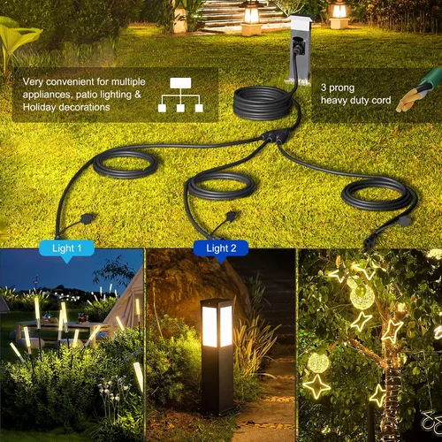 Vista 4 de Eversimpleinc Cable de extensión divisor negro de 1 a 3 (combinado de 25 pies, 13 pies de extremo a extremo), enchufe de 3 puntas con 3 salidas