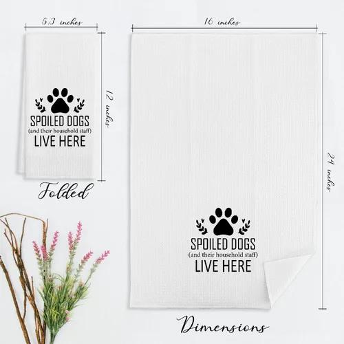 Vista 4 de Spoiled Dogs Live Here Farmhouse - Paños de cocina de algodón y paños de cocina, 24 x 16 pulgadas, regalos para los amantes de los perros Multi2