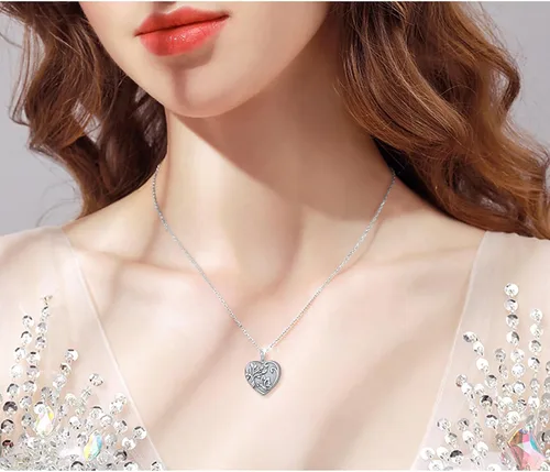 Vista 2 de DAOCHONG Tree of life Photo Locket Heart Shaped Locket Necklace That Holds 2 Pictures Photo Keep Someone Near to You Vintage Sterling Silver Heart