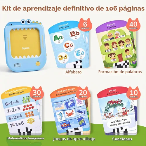 Vista 3 de JoyCat - Tableta de aprendizaje bilingüe para niños, 106 tarjetas parlantes español-inglés