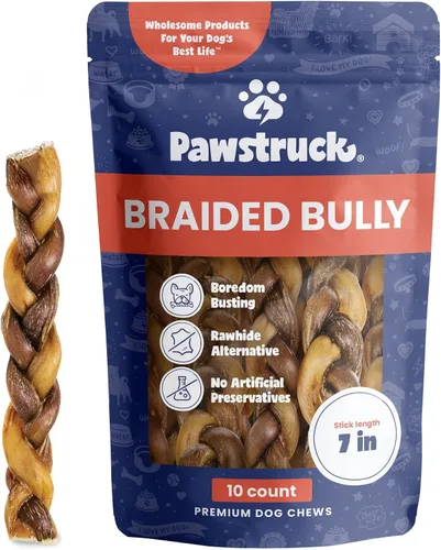 Vista 13 de Pawstruck Bully Sticks trenzados 100% naturales de 5 pulgadas, bolsa de 1 libra, masticables para perros de un solo ingrediente sin cuero crudo