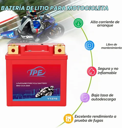 Vista 5 de TPE Batería de litio para motocicleta YTZ7S-BS 12V 4Ah 320CCA Batería para deportes de motor para ATV, moto de agua, scooter, PWC y más