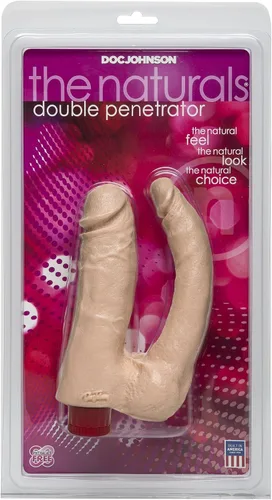 Vista 2 de Doc Johnson The Naturals - Consolador vibrador doble penetrador - Consolador grueso y delgado unido a bolas - Hecho de PVC seguro para el cuerpo