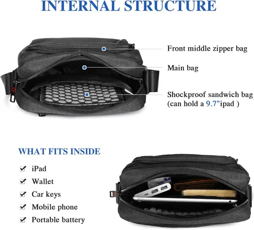 Vista 4 de BAIGIO Bolso de mensajero de los hombres pequeño Crossbody Bolso de viaje Bolso de hombre Casual Sling Pack Ipad Bolsa para el trabajo de negocios