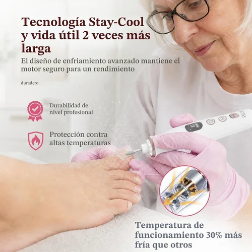 Vista 4 de PELCAS - Lima eléctrica de uñas, taladro de uñas inalámbrico de 10 velocidades con luz LED Blanco