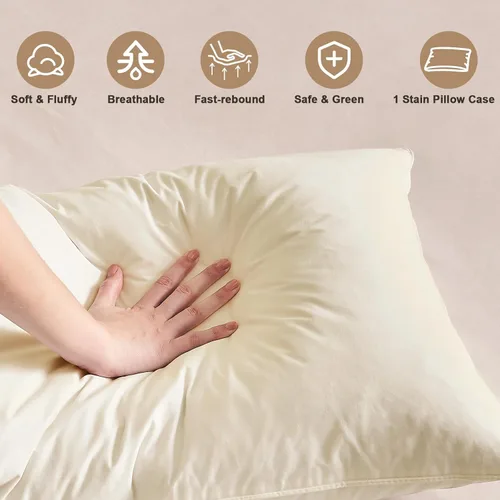 Vista 8 de BHZ Almohada estándar de plumas de ganso con funda de almohada de satén, almohada de cama de lujo de la colección de hotel para dormir, soporte