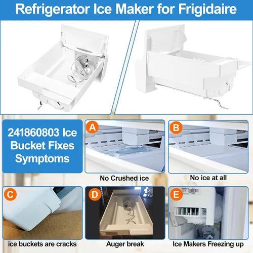 Vista 7 de Cubo de hielo para refrigerador 241860803 mejorado compatible con Frigidaire fabricador de hielo, contenedor de repuesto para hielo, conjunto