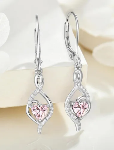 Vista 4 de Aretes colgantes de plata de ley con diseño de corazón y infinito para mujer